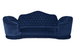 Capitonné camelback velvet sofa