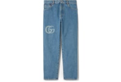 Pantalone in denim con Doppia G laserata