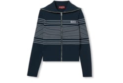 Fabric polo jacket with intarsia