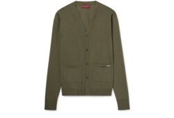 Fine wool knit cardigan with intarsia