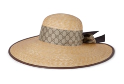 Sombrero de ala ancha de paja con lazo GG