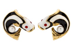 Carp-shaped earrings with enamel