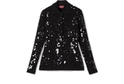 Tweed blend polo cardigan with embroidery