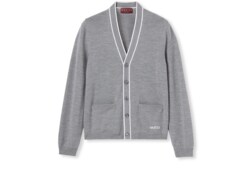 Cardigan en maille de laine fine avec motif en intarsia