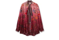 Printed silk shirt with neck bow