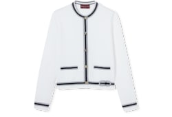 Cardigan en coton surpiqué avec motif intarsia