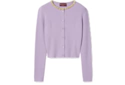 Cardigan en laine feutrée côtelée avec broderie