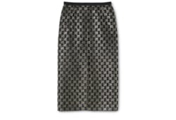 Embroidered wool tweed lamé skirt