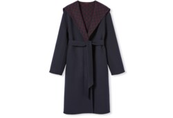 Reversible wool silk hooded coat