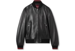 Chaqueta bomber de piel con tribanda Web