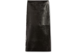 Velvet effect leather midi skirt