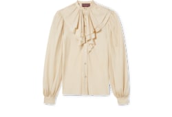 Silk twill shirt with ruffle trim