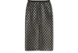 Embroidered wool tweed lamé skirt