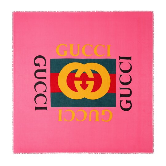Gucci Logo Modal Silk Shawl In Pink Modal Silk With Gucci Gucci Logo Modal Silk Shawl In Pink Modal Silk With Gucci