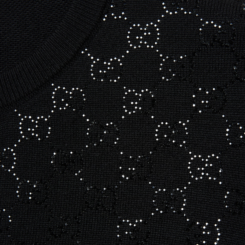 Fine wool cardigan with GG crystals