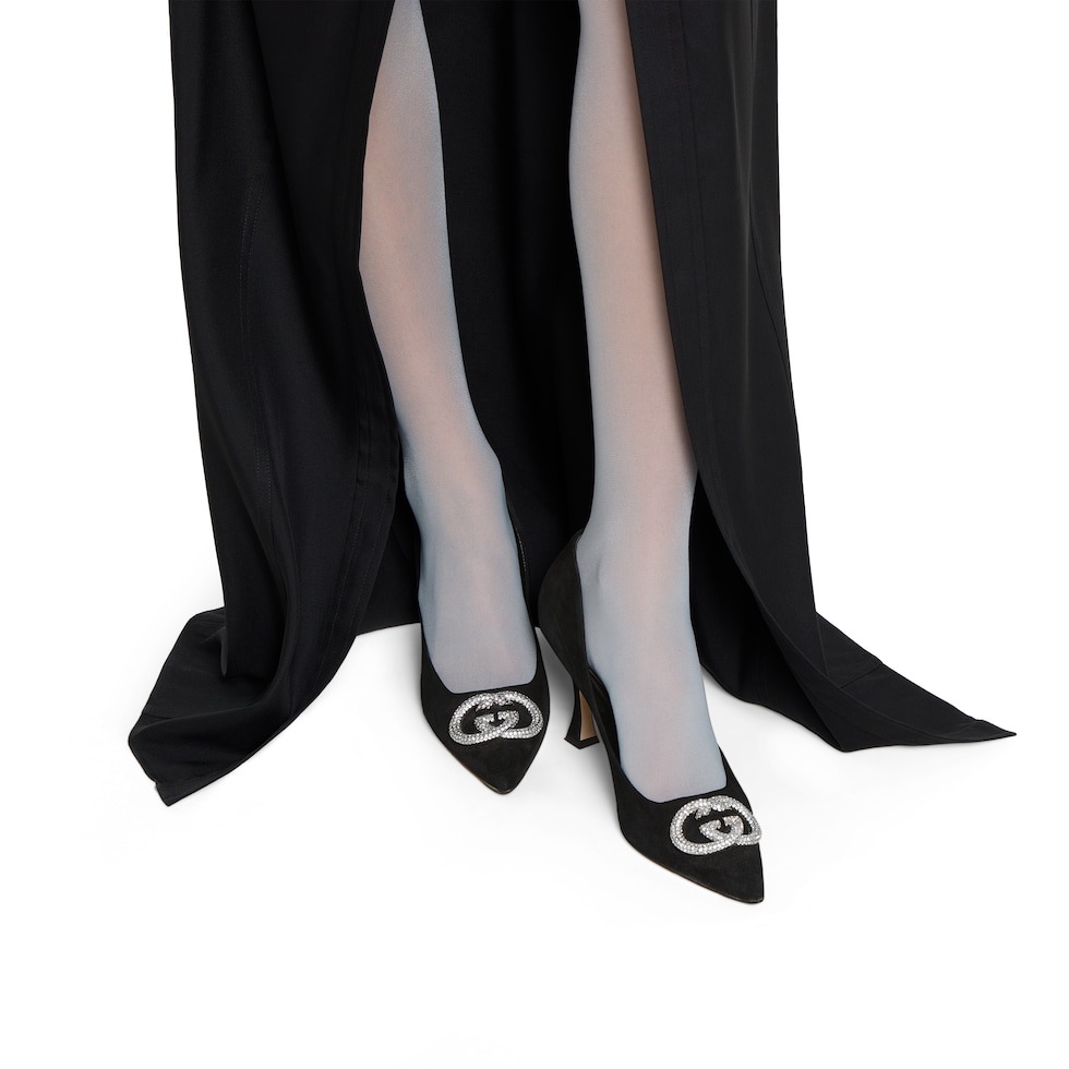 Women's pump with crystal Interlocking G