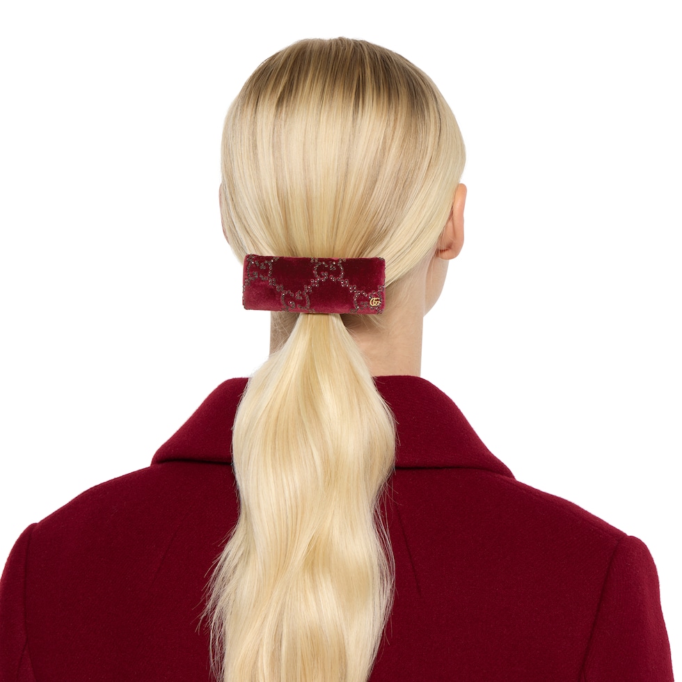 クリスタル付き ソフトベルベット ヘアクリップ