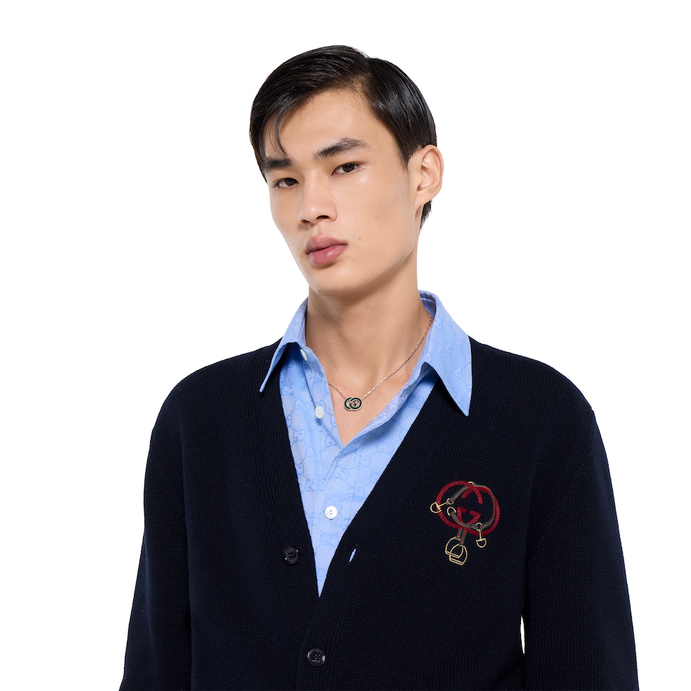 Knit wool cardigan with embroidery