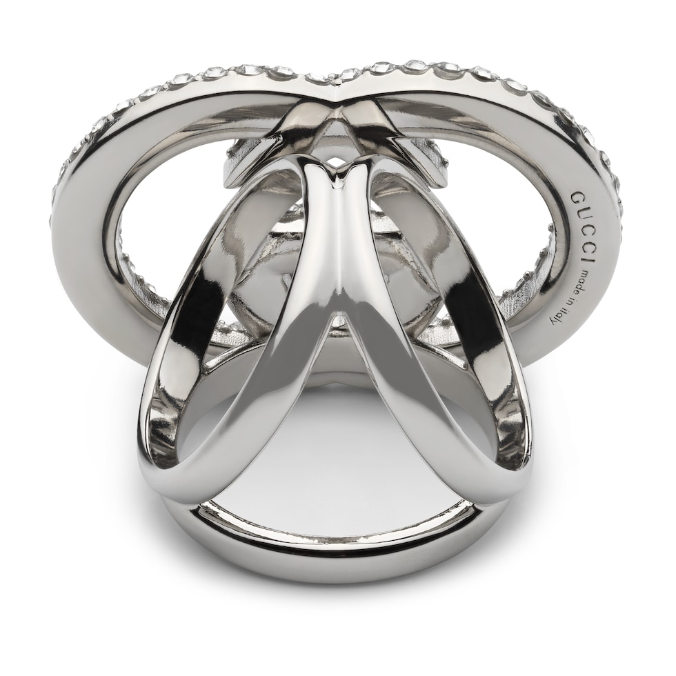 Crystal Interlocking G carré ring