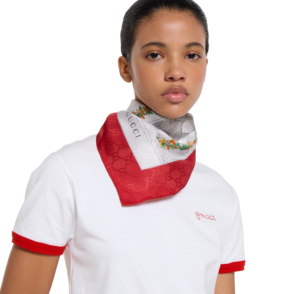 Pañuelo cuadrado de sarga de seda estampada