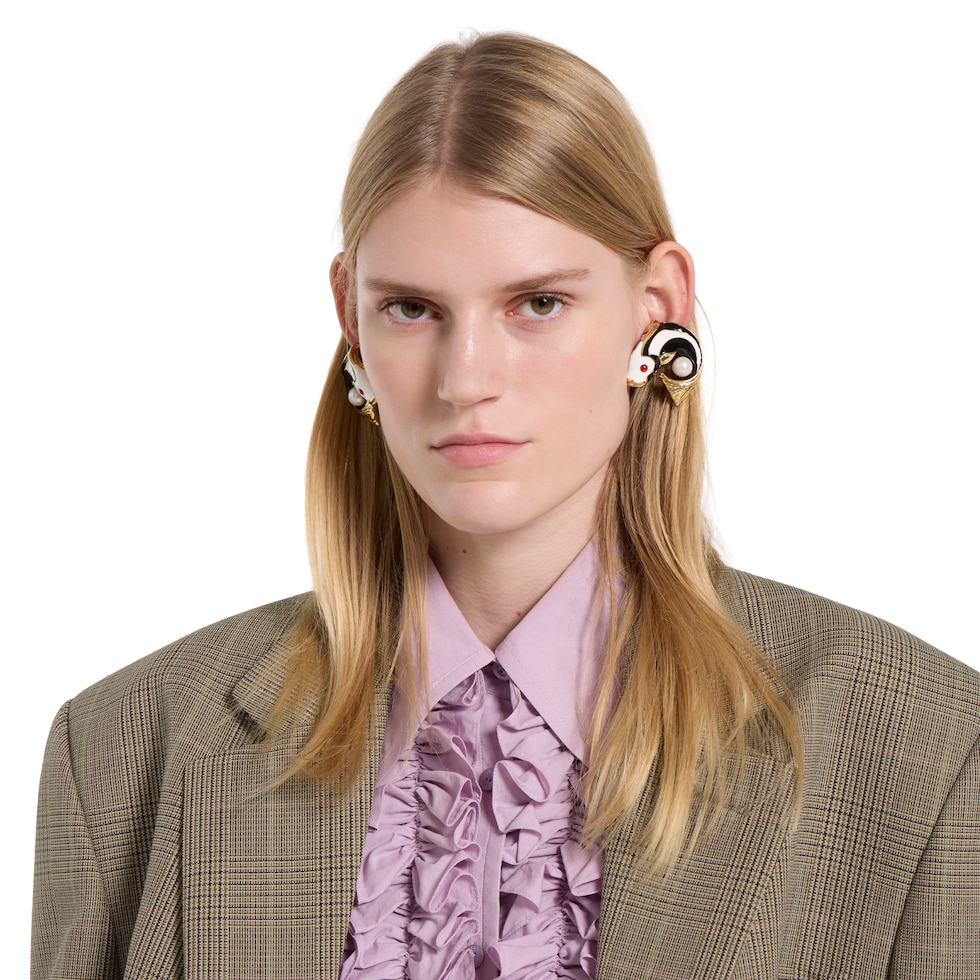 Carp-shaped earrings with enamel