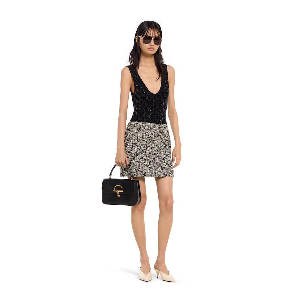 Laminated bouclé fabric skirt