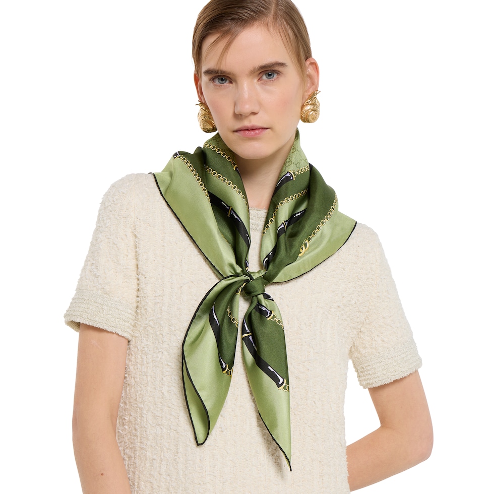 Vierecktuch aus GG Seidenjacquard mit Print