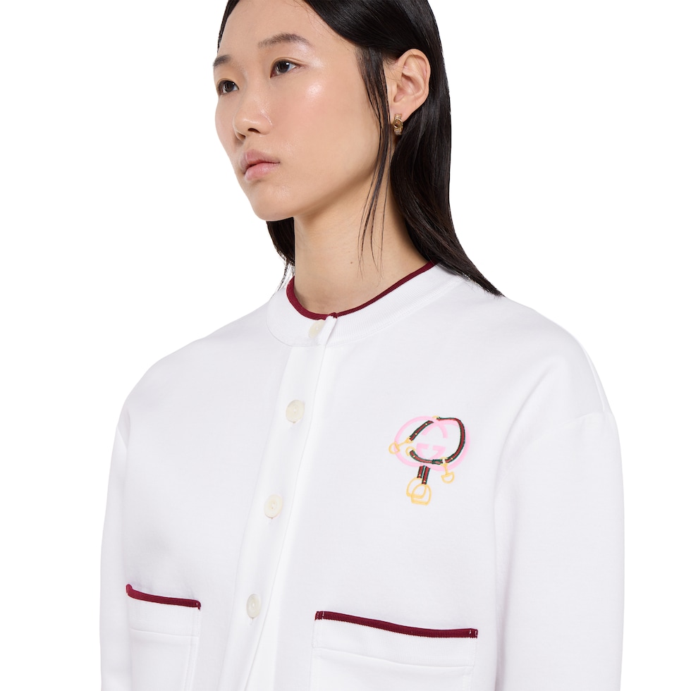 Cotton jersey cardigan with embroidery