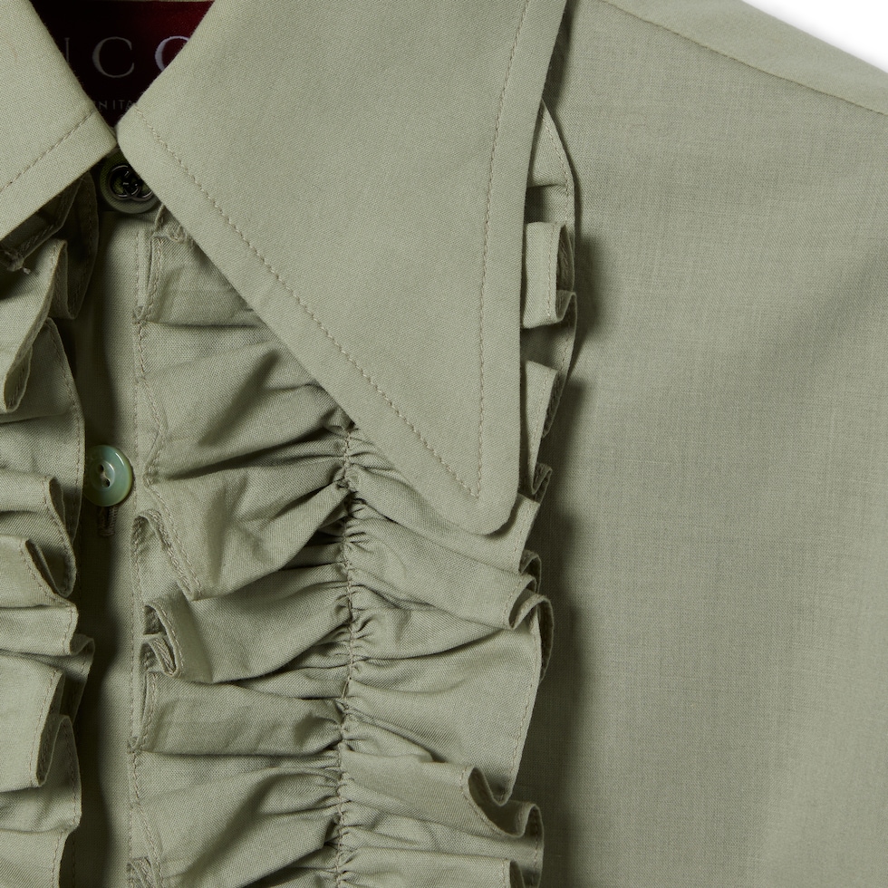 Cotton muslin shirt with ruffle trim