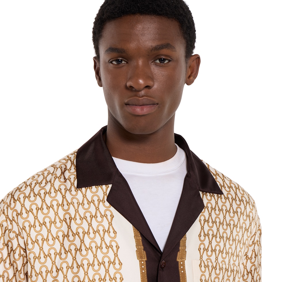 Printed silk twill bowling shirt