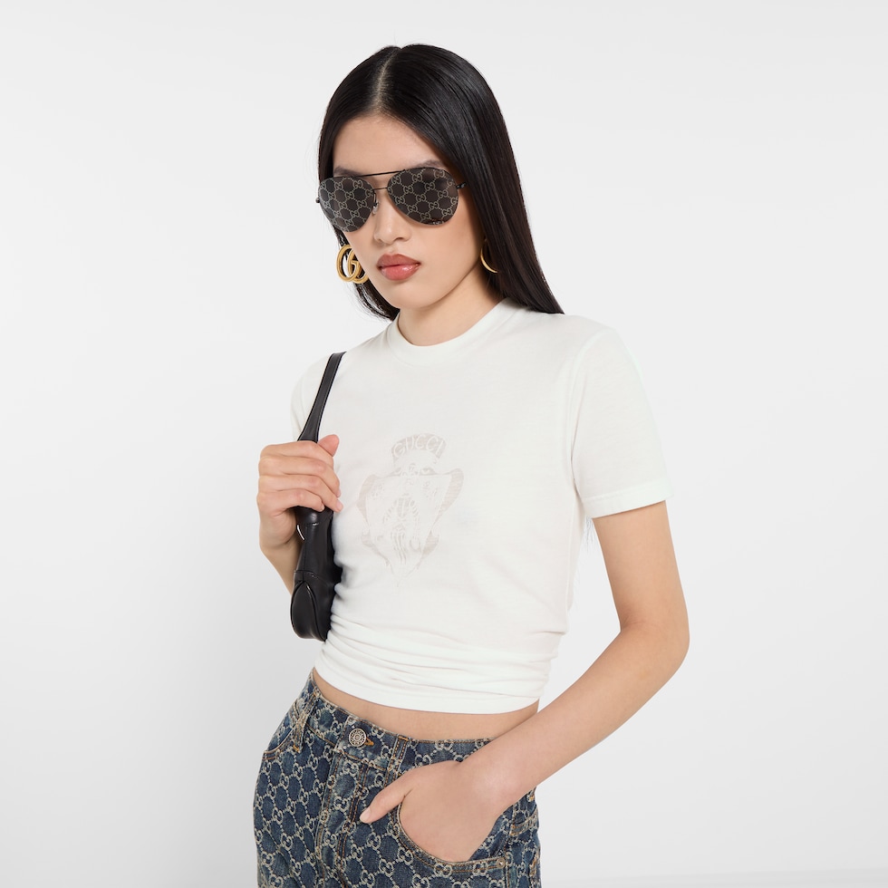 T-shirt en jersey de coton avec blason Gucci