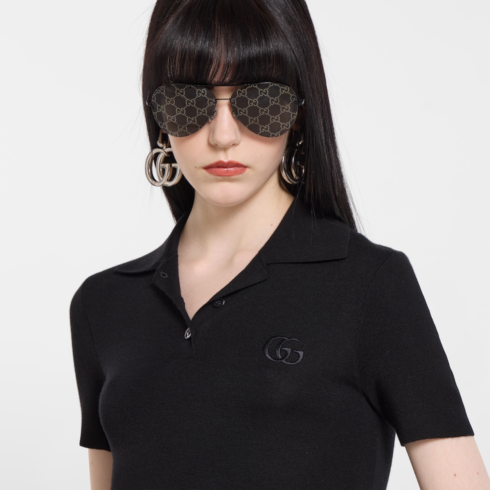 Cashmere silk polo shirt with embroidery