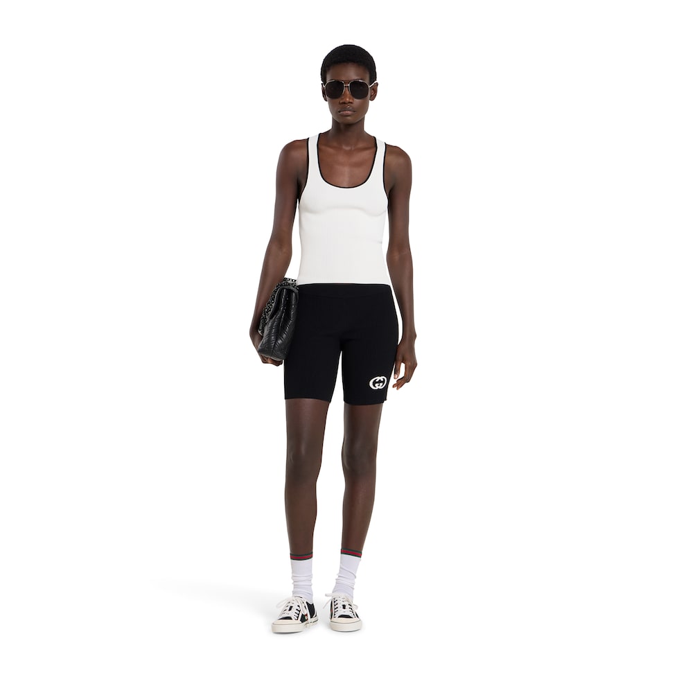 Ribbed tank top with intarsia