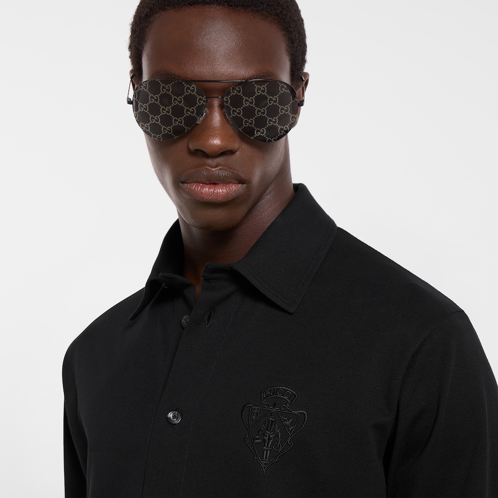 饰刺绣珠地棉衬衫