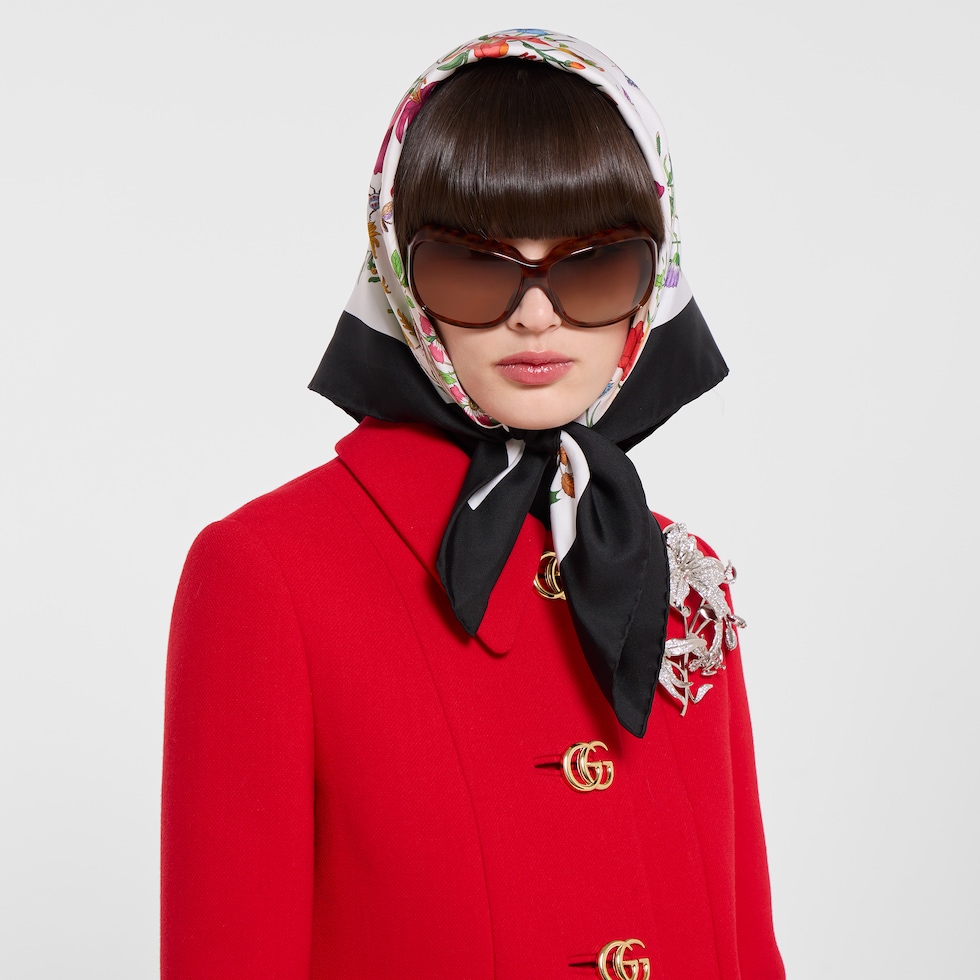 Wool natté coat with Double G button