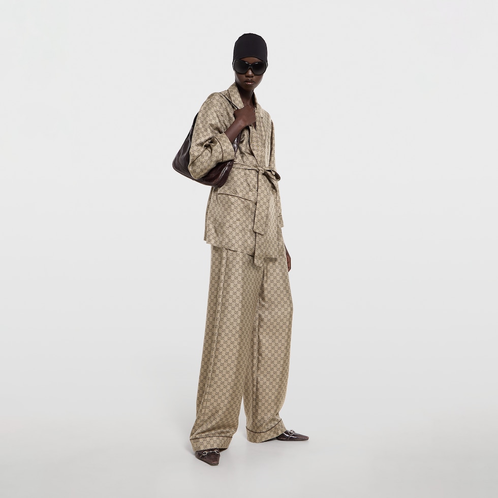 Pantalon décontracté en twill de soie imprimé