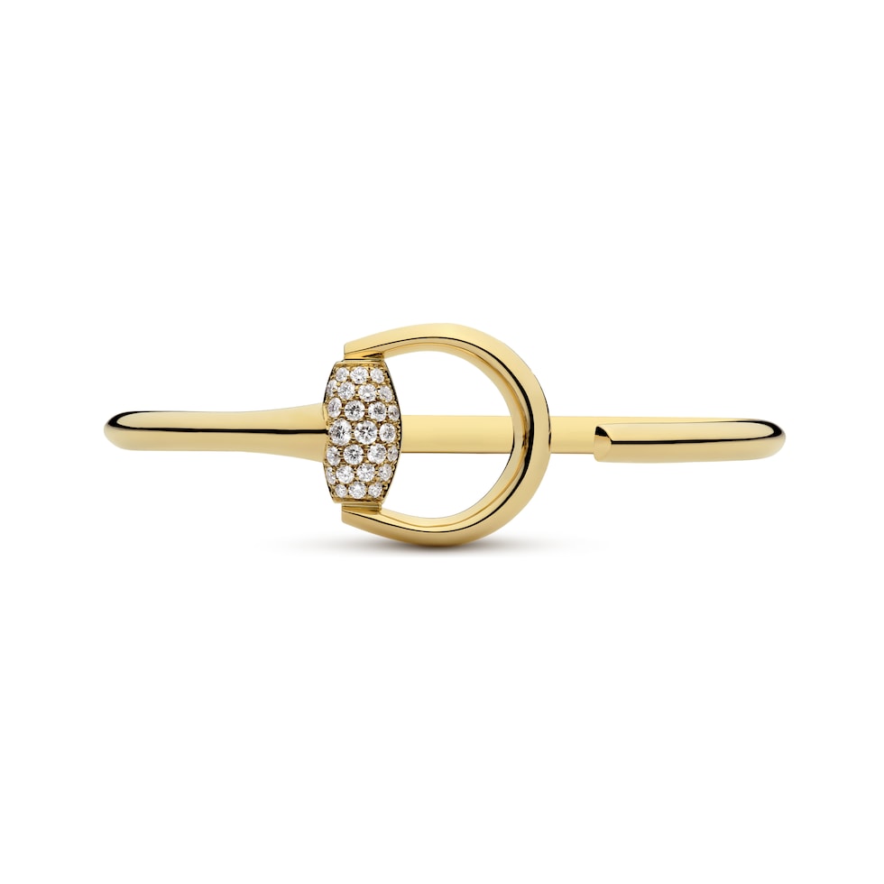 Gucci Horsebit系列饰钻石18K金手镯