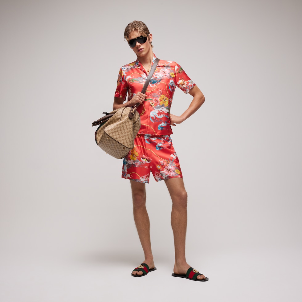 Bowling-Shirt aus Seidentwill mit Print