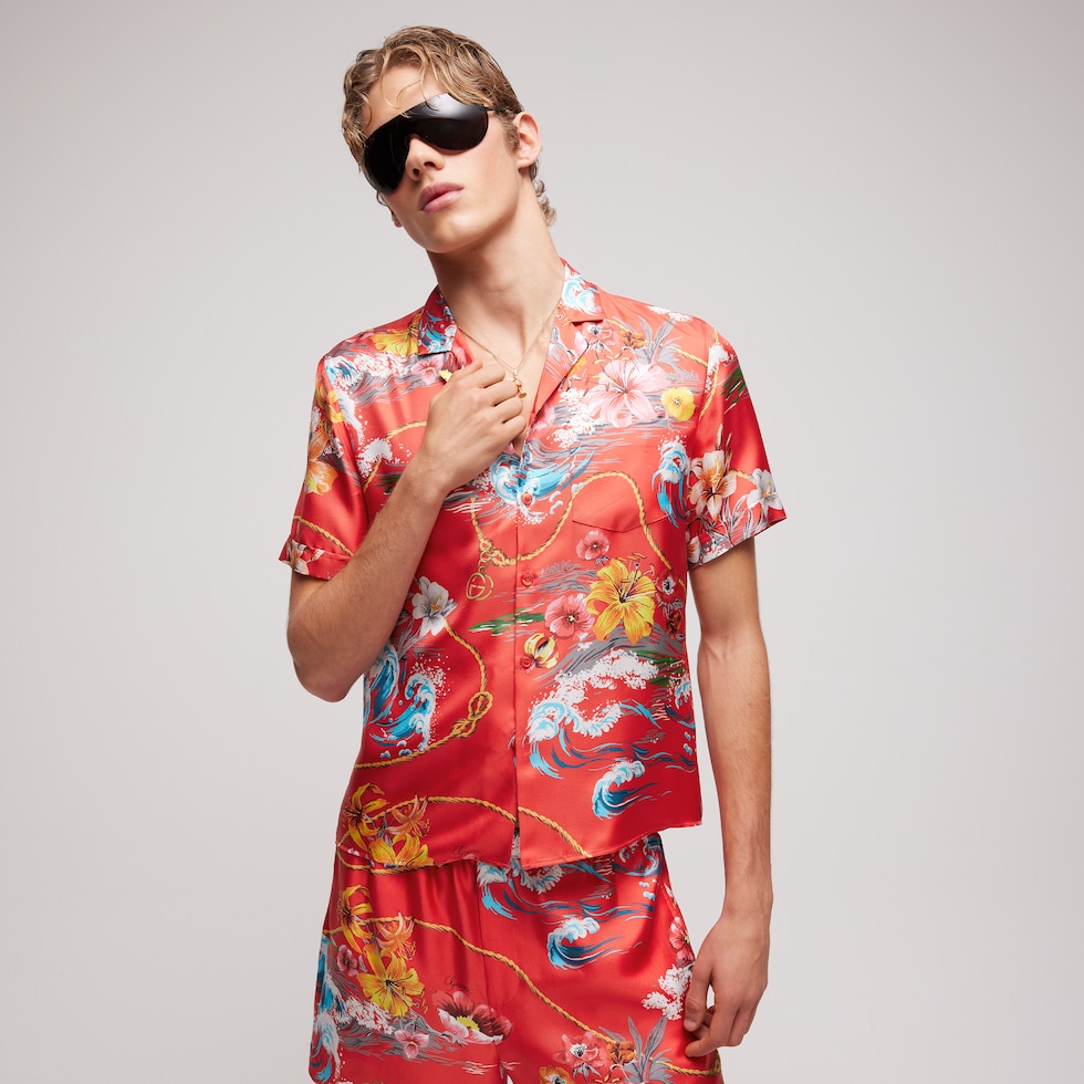 Bowling-Shirt aus Seidentwill mit Print