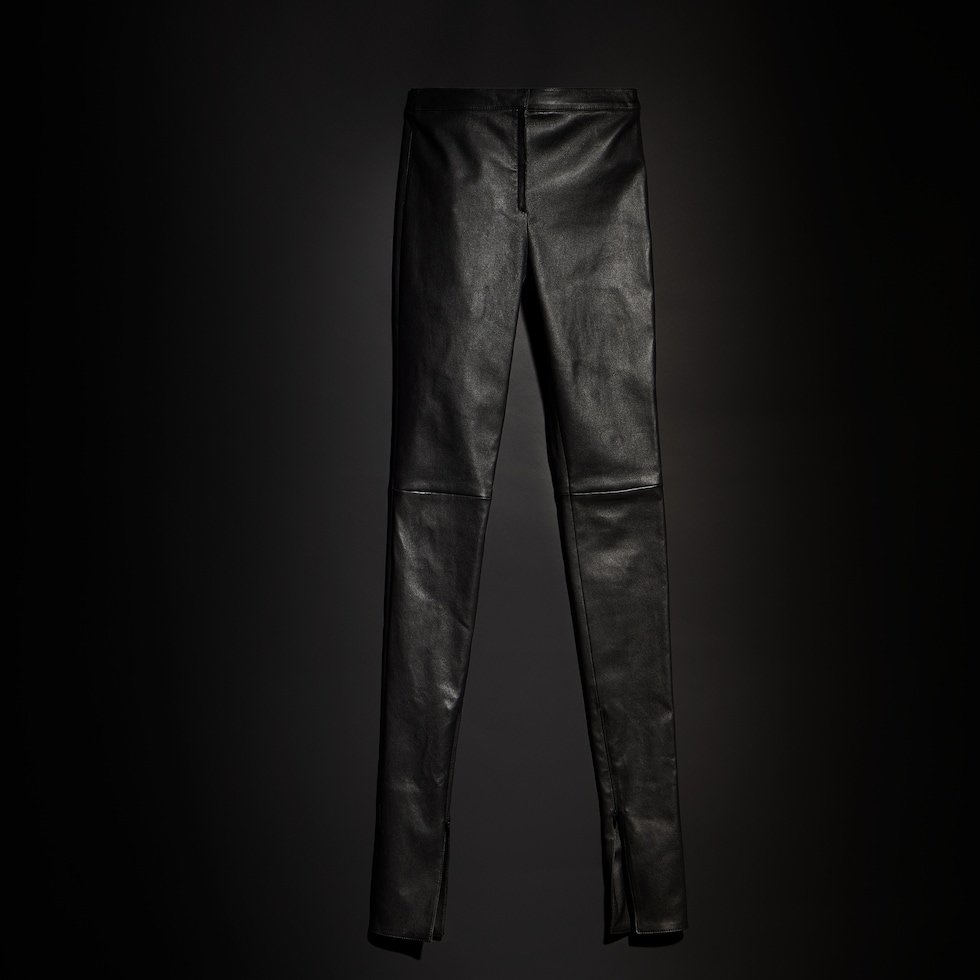 Pantalon ajusté en cuir stretch léger