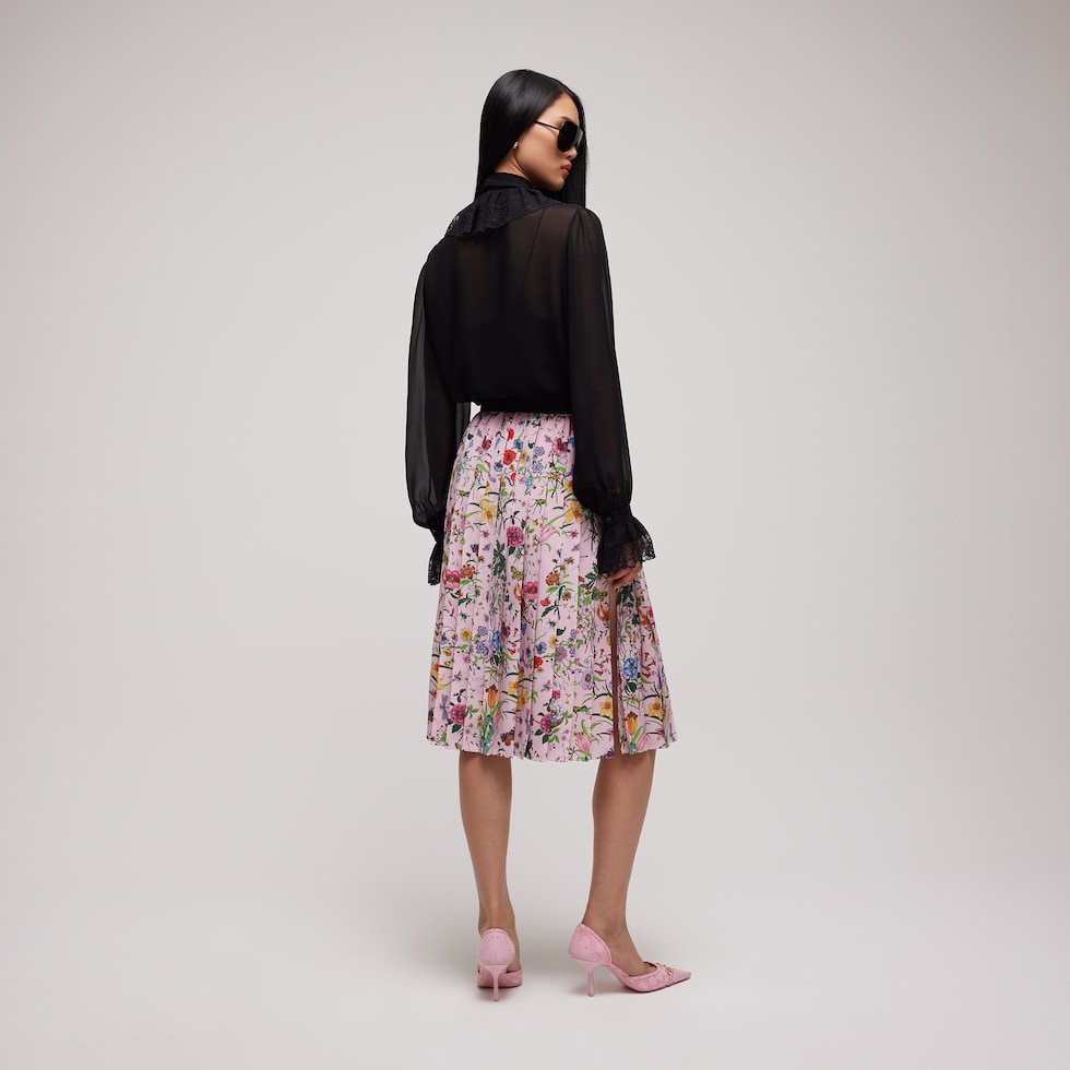 Printed silk pleated skirt
