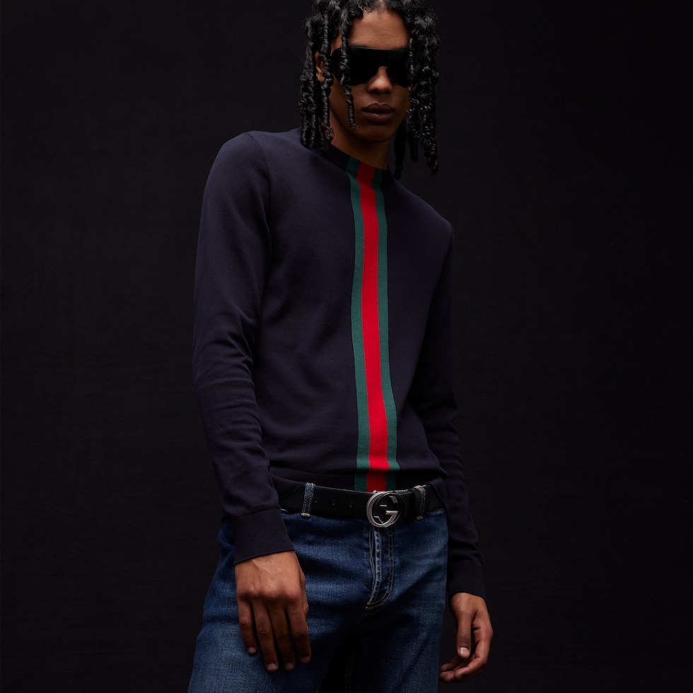 Maglione in cotone lavorato a maglia con intarsio Web