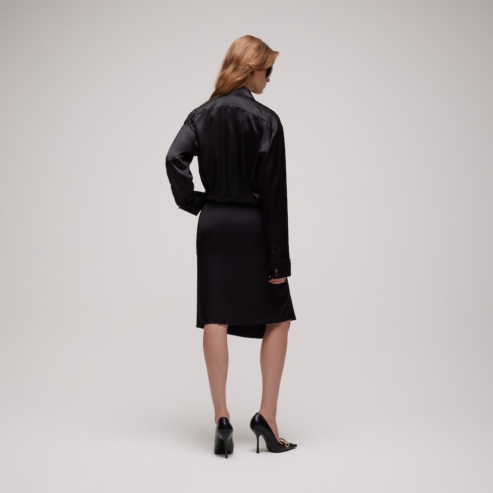 Silk satin shirt with rouches