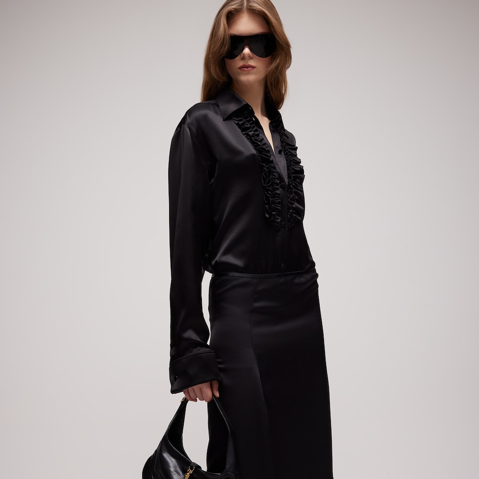 Silk satin shirt with rouches