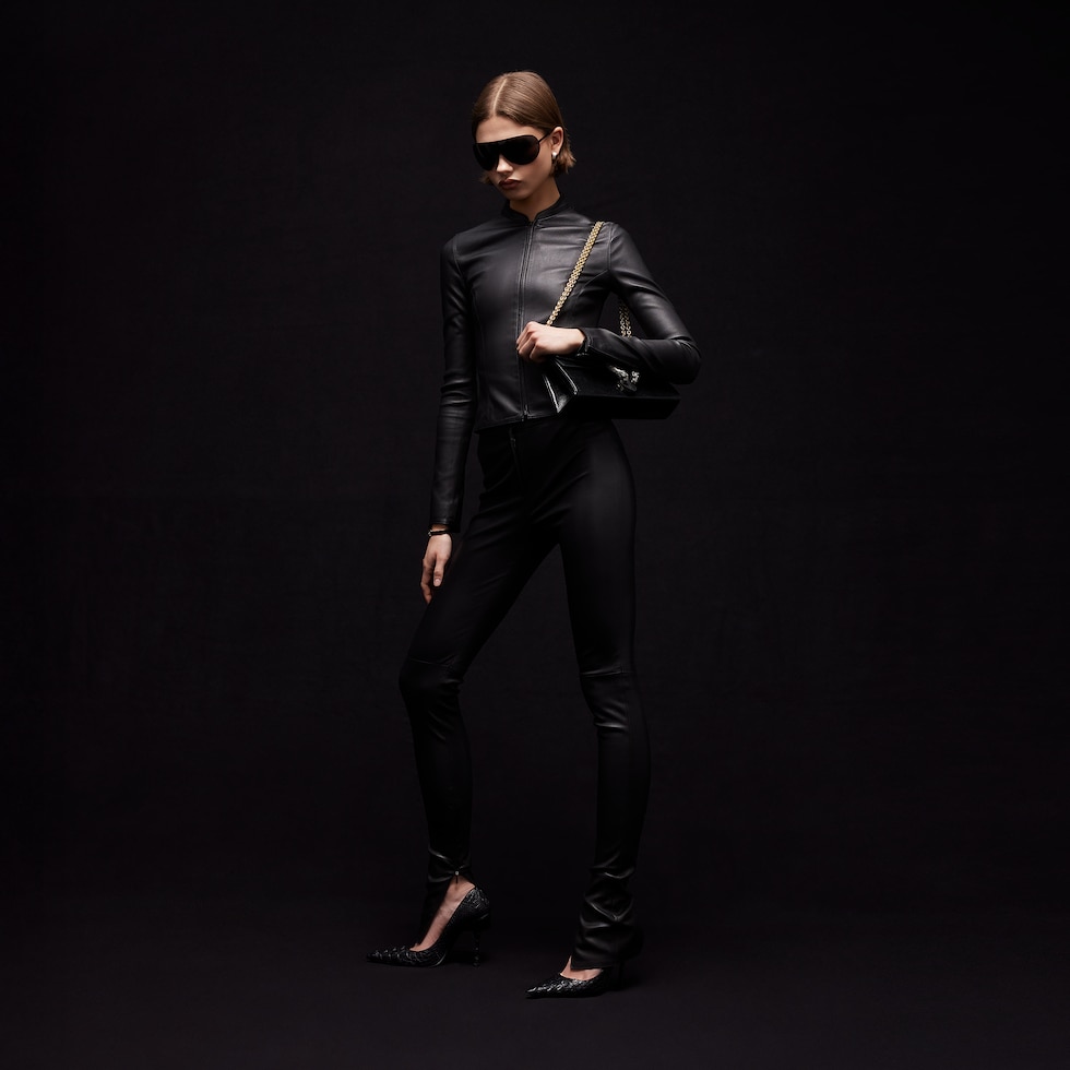 Pantalon ajusté en cuir stretch léger