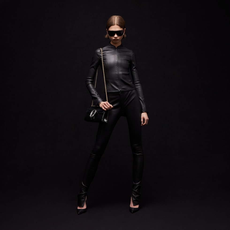 Light stretch leather zip jacket