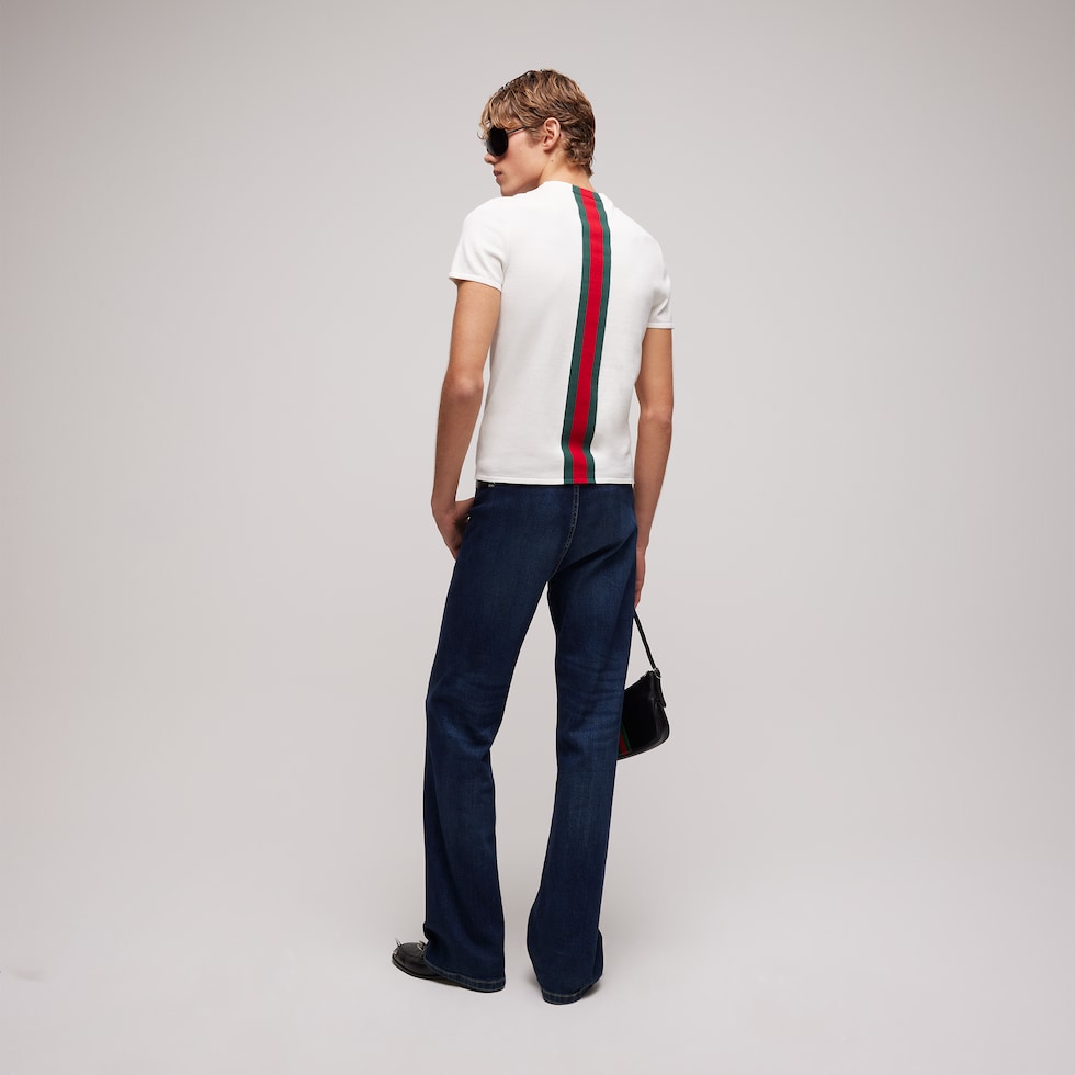 T-shirt in maglia di cotone con intarsio Web