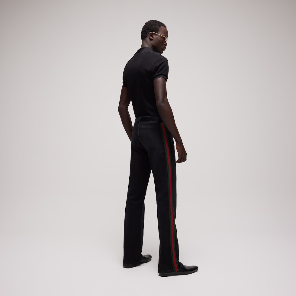 Pantalone in denim di cotone con nastro Web