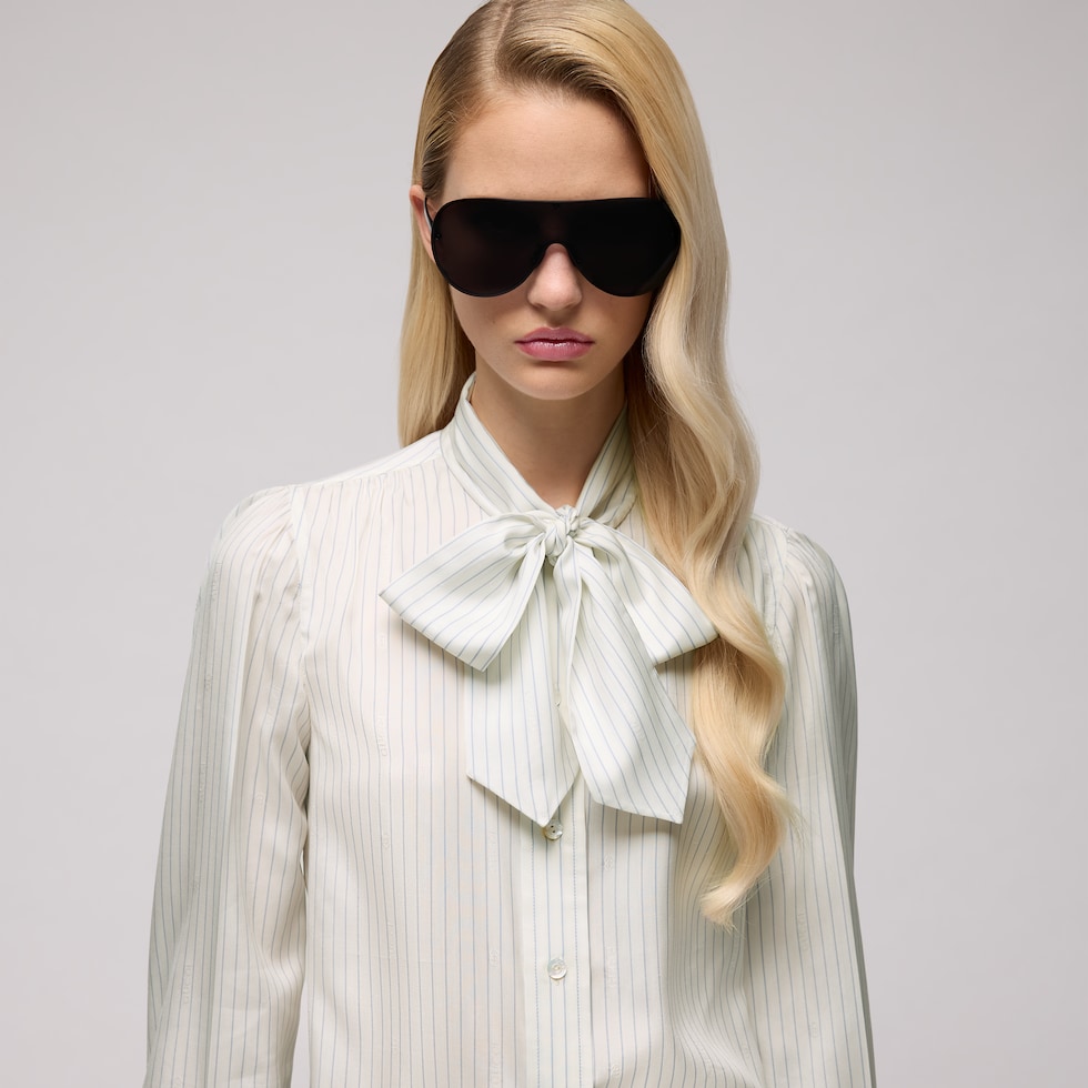 Gucci pinstripe silk shirt with bow