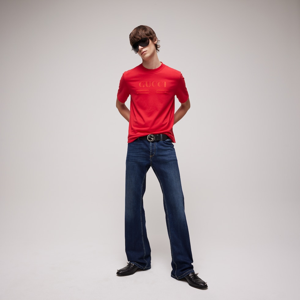 Cotton jersey T-shirt with devoré detail